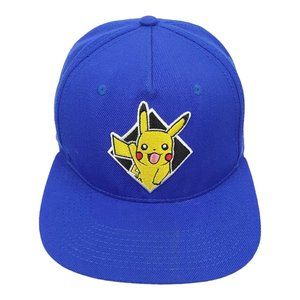 Pokemon Pikachu Snapback Cap Trucker Baseball Hat Blue Yellow Embroidered Patch